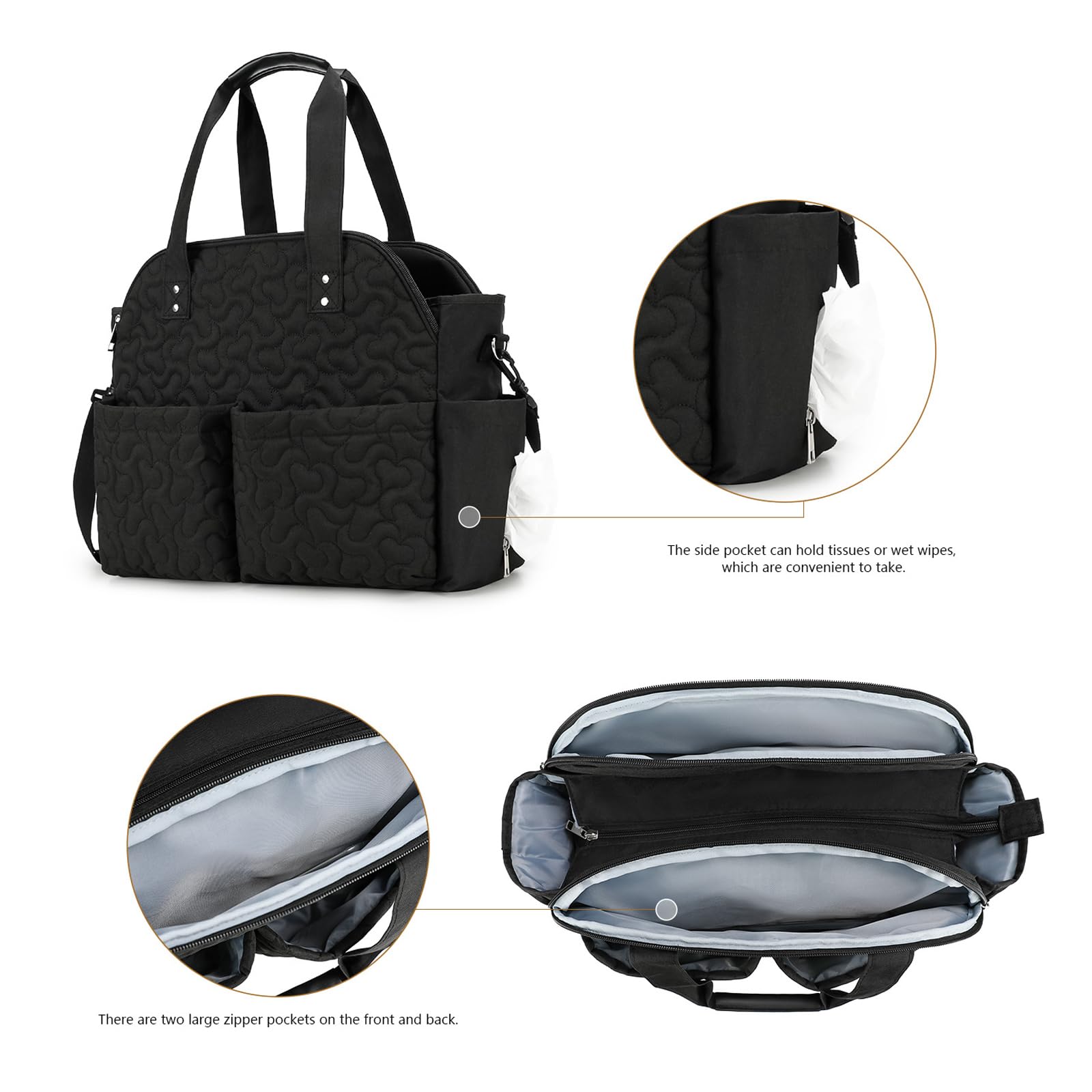 Bolsa de pañales acolchada resistente al agua, organizador de almacenamiento de gran capacidad para bebé, esencial para viajes y uso diario de los padres, bolsa de pañales impermeable