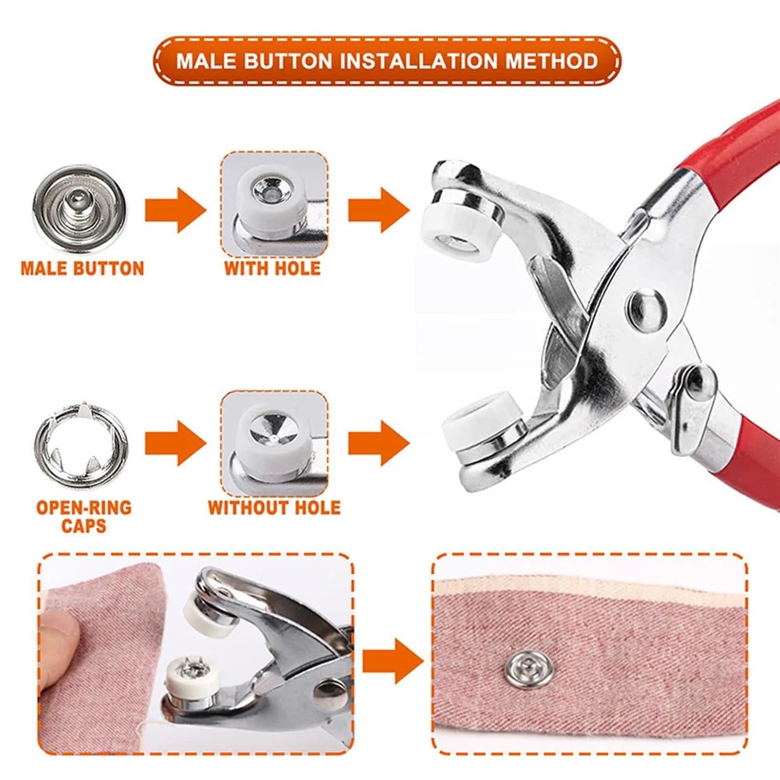 Alicates Botones a presión for herramientas 100PCS Botones a presión de metal de 9,5 mm compatibles for la instalación de sujetadores de presión de costura de bolsillo Instalación de bolsa de ropa
