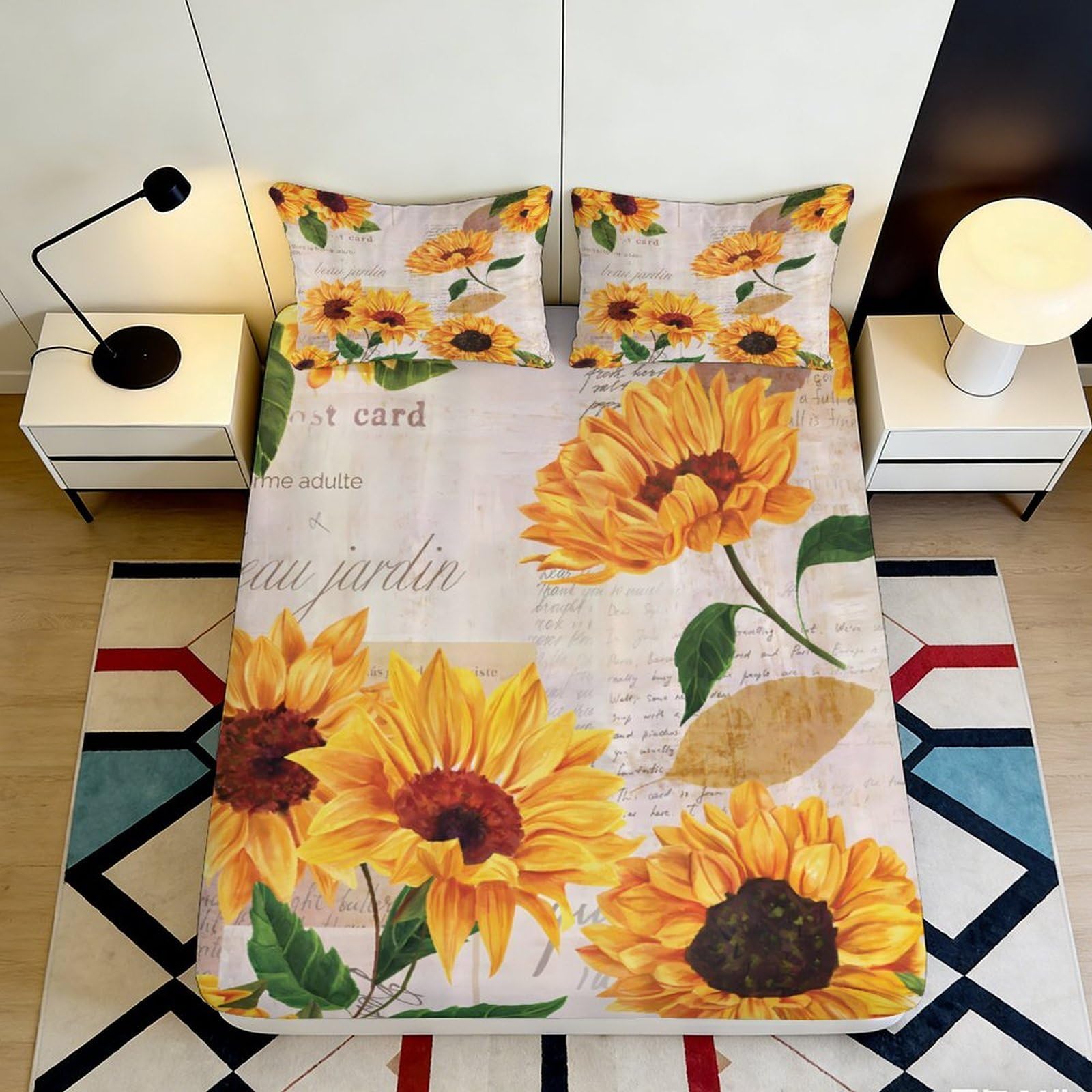 Pnayamiorkfel Style-9 3D Printed Sunflower Floral Fitted Sheet Microfiber Non-Slip Easy Care Bed Cover For Bedroom Guest Room Decor 90X200x25cm