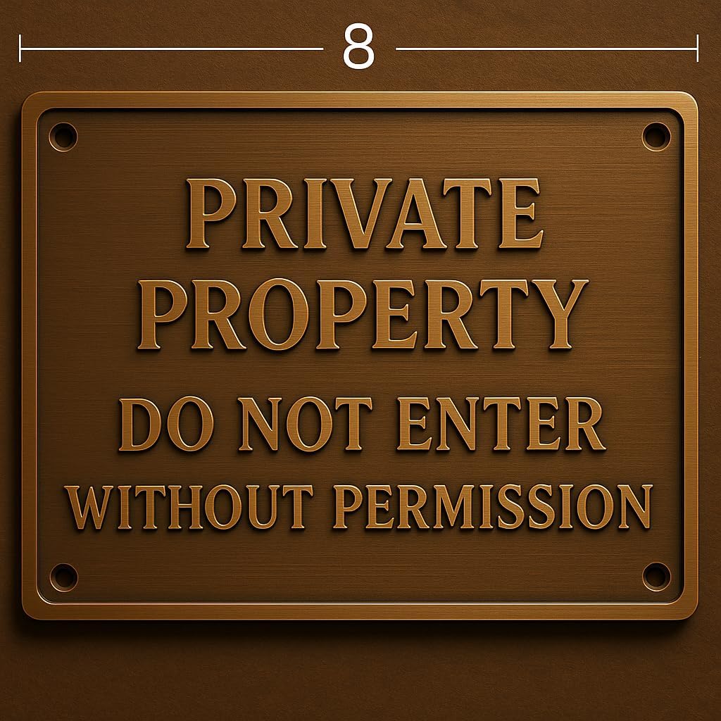 Private Property Sign, Cast Bronze Plaque, Engraved Security Warning, Wall Mountable, Indoor/Outdoor Use