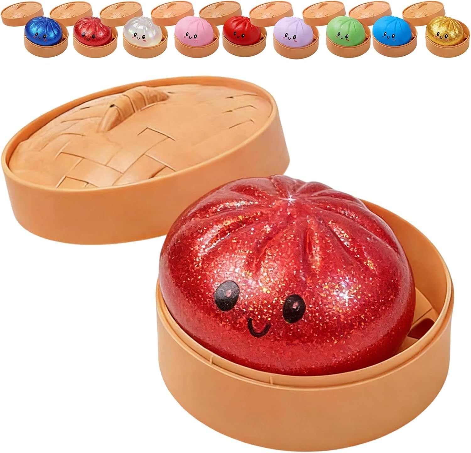 Glitter Dumpling Squishy, 2026 New Glitter Dumpling Squishy Mystery Box, 2026 Upgrade Rainbow Glitter Dumplings Squeeze Sensory Anxiety Relief Fidget, Soft Squeeze Decompression Dough (Glitter Red)