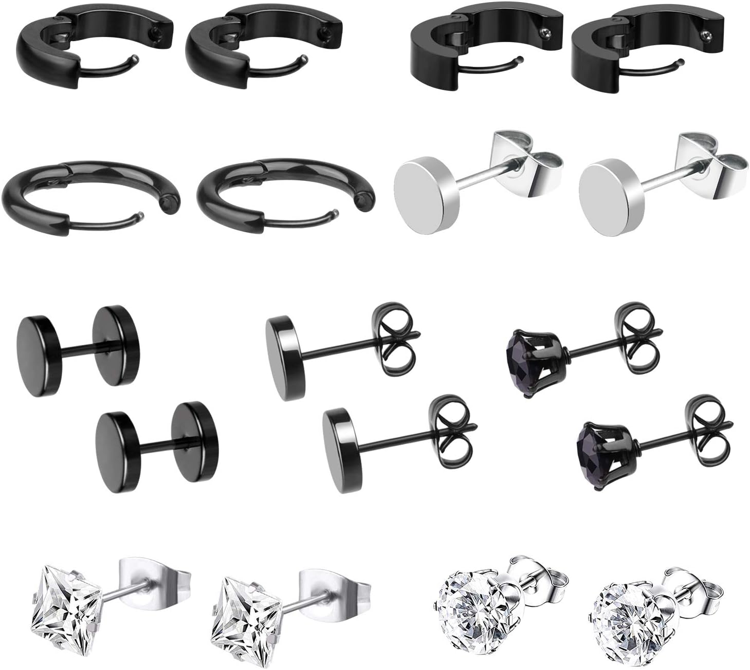TUPARKAStylish Stainless Steel Earrings Small Hoop Earrings Classic Zircon Ear Piercing Jewelry Black Stud Earrings for Men Women