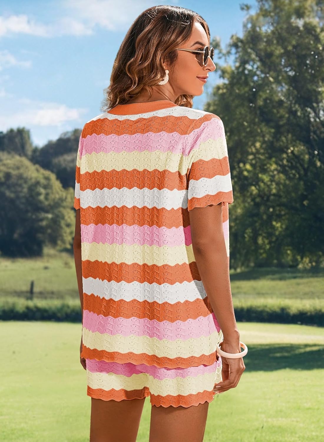 Pink Queen Women Knit Shorts Set 2 Piece Outfits Short Sleeve Button Down Sweater Top and Shorts Lounge Set - Image 4