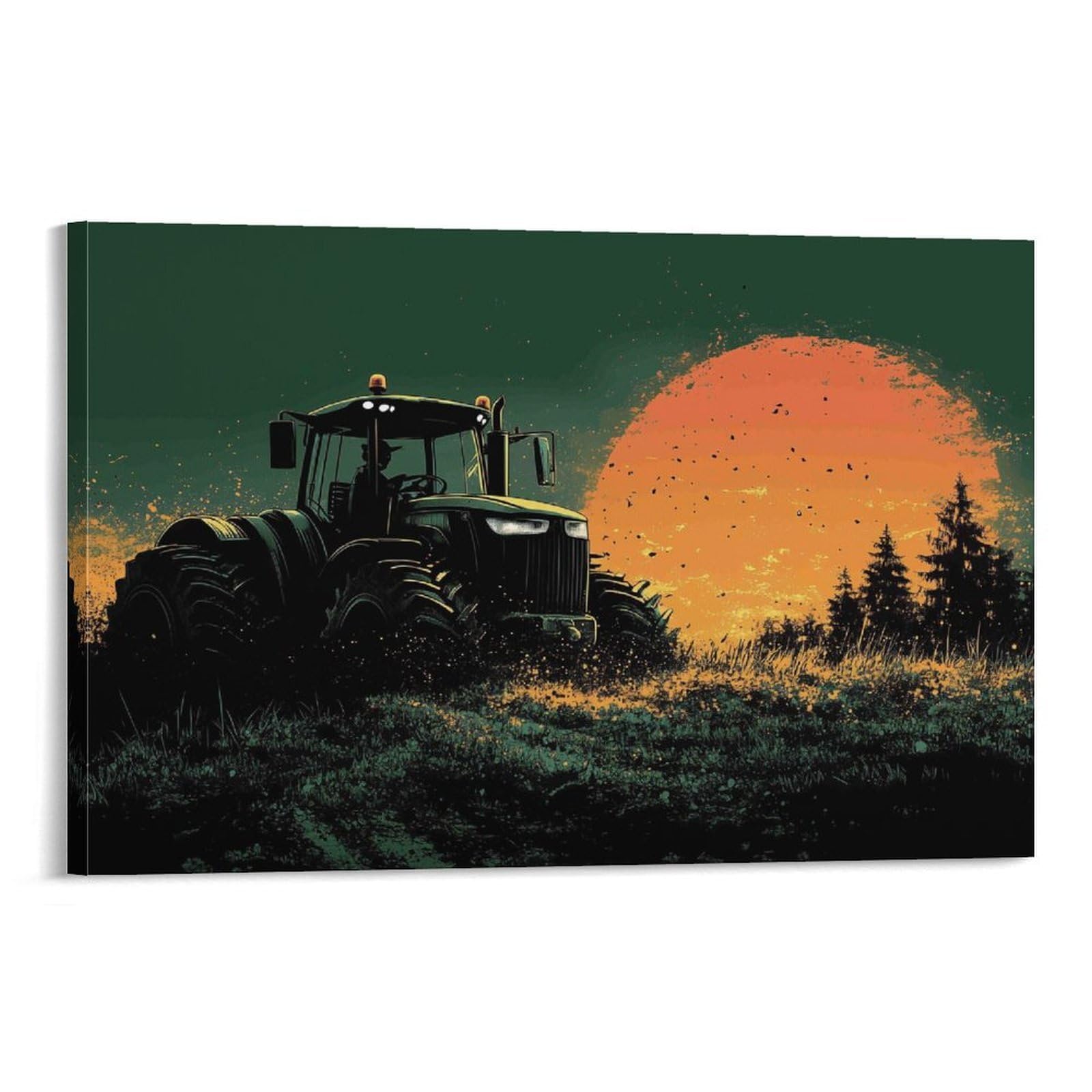 CPLVKWRQJ Tractor at Sunset 1 Piece Tractor Sunset Silhouette Canvas Artwork - Living Room Gallery Wall Statement Piece Fade Resistant Decor 20x30inch(50x75cm)