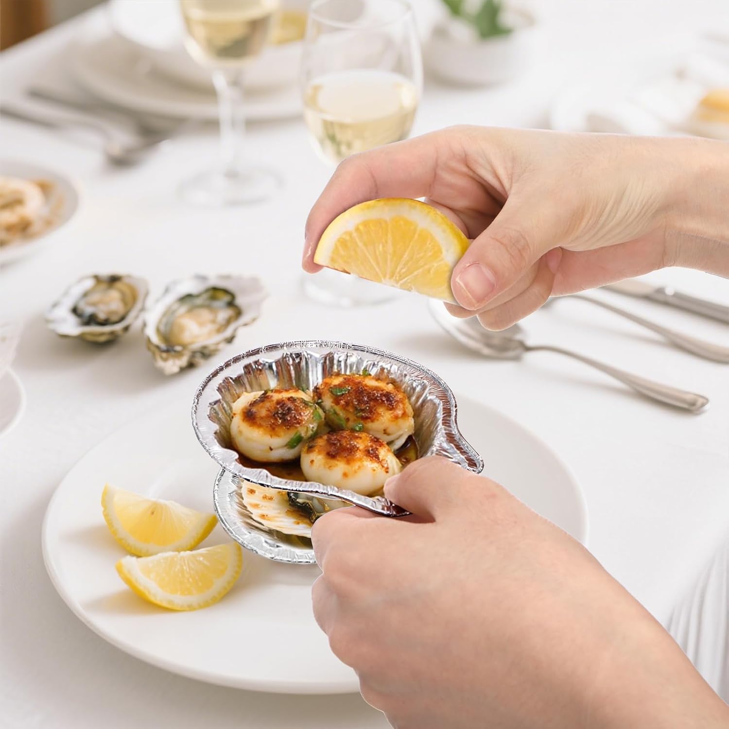250 Pack Aluminum Foil Clam Shells, Disposable Food Shell Pans Grillable Oyster Shells Baking Dish Pie Tins Plate for Serving All Types of Clam Pies Oyster Scallop Crab