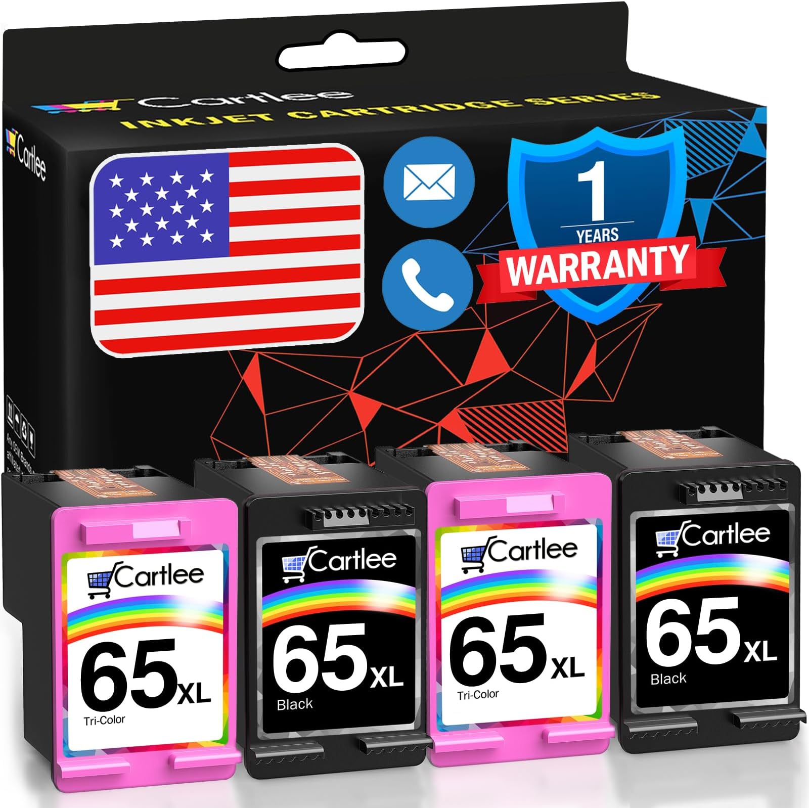 Remanufactured Ink Cartridge Replacement for HP 65XL 65 XL for DeskJet 2600 2622 2635 2652 2655 3700 3720 3722 3752 3755 Envy 5000 5052 5055 AMP 100 Printer Series Black and Color Combo 4Pack