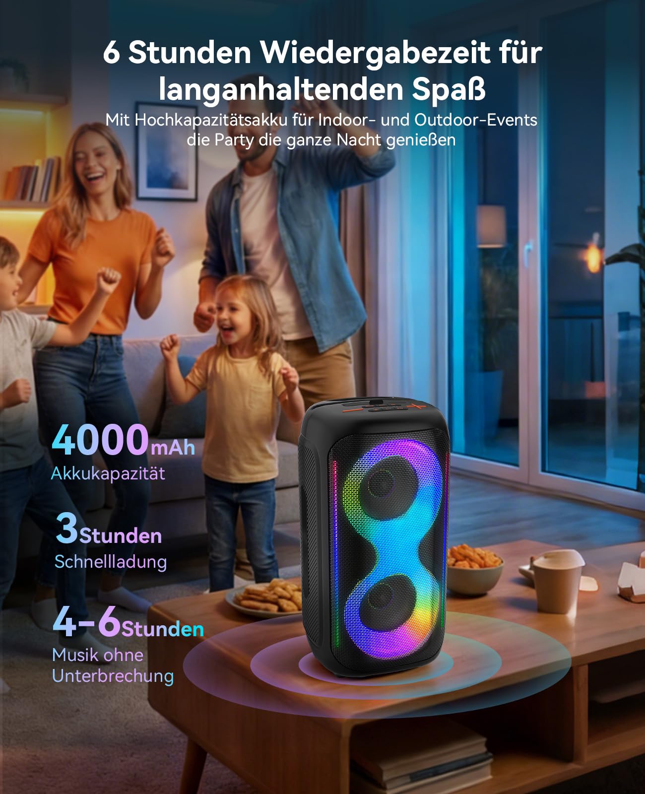 GKD40 Tragbare Karaoke-Maschine für Erwachsene, Bluetooth-Lautsprecher mit PA-System, 2 kabellose Mikrofone, Party-Lautsprecher mit LED-Licht, 4-Zoll-Woofer für Zuhause und Outdoor-Partys