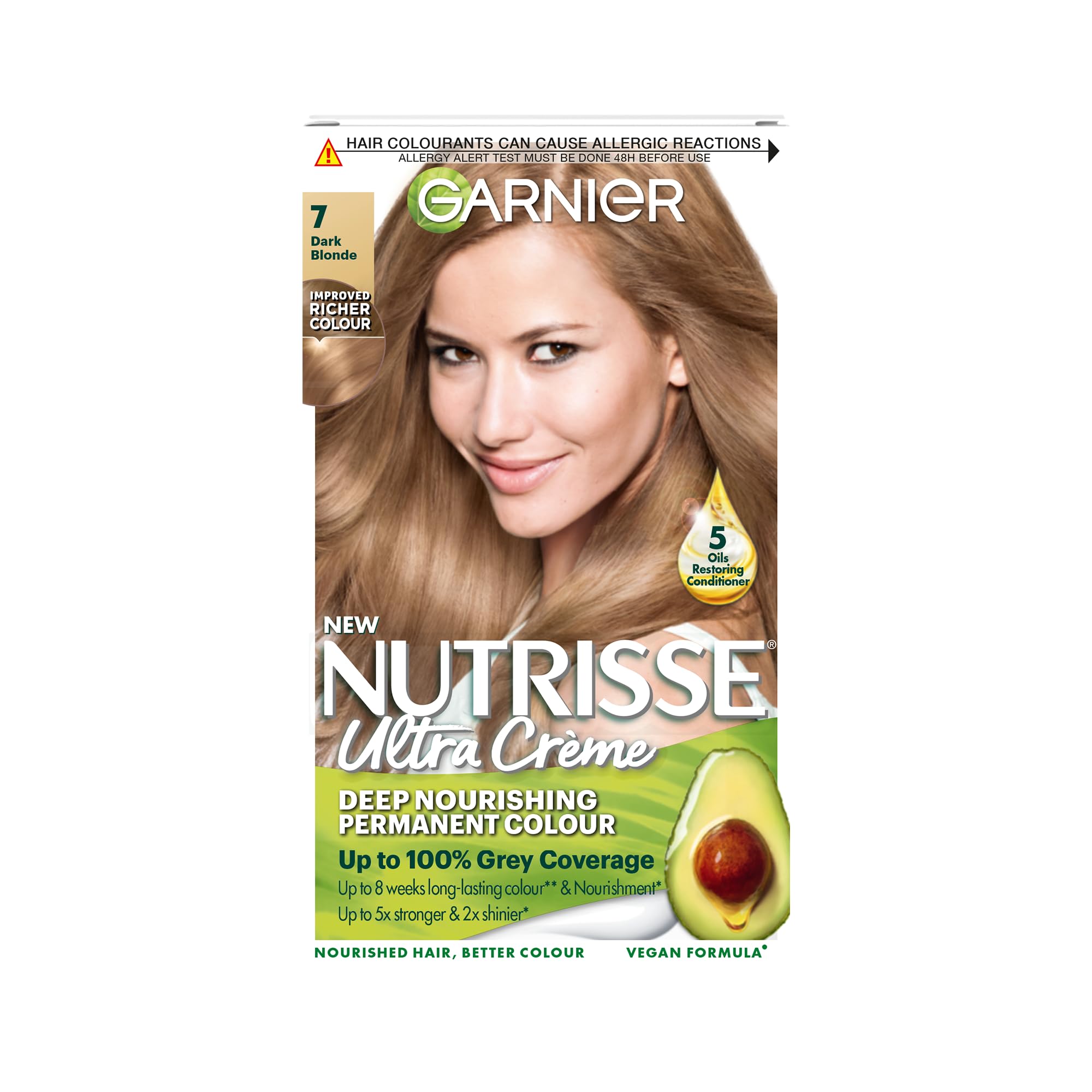 Garnier Nutrisse Permanent Hair Dye, Natural-looking, hair colour result, For All Hair Types, 7 Dark Blonde