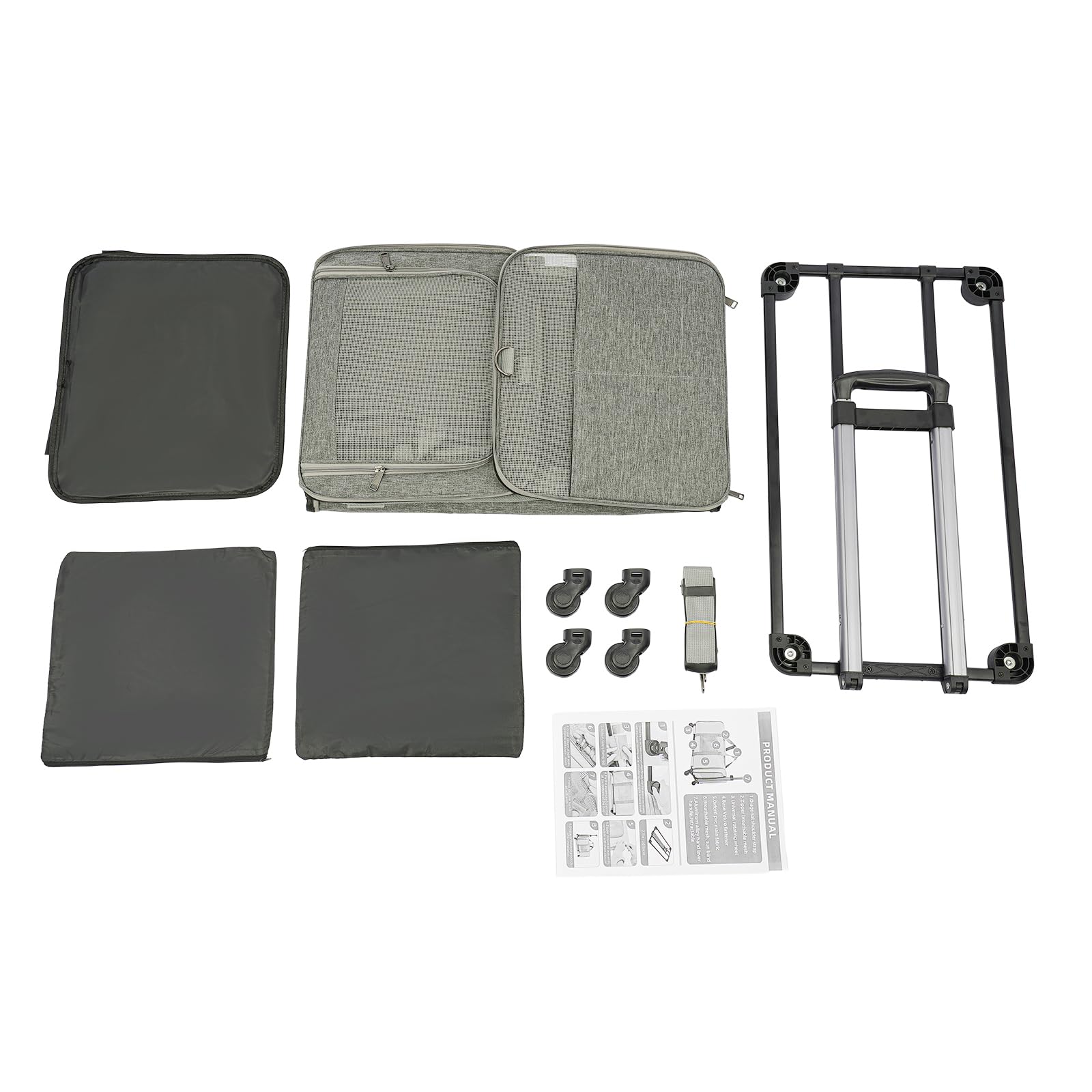 Transporttasche für Katze mit Rollen, Transportbox für 2 Katzen Faltbarer Katzentransportbox bis 17.5 kg, Haustier-Reisetasche mit Schultergurt für Spaziergänge/Camping