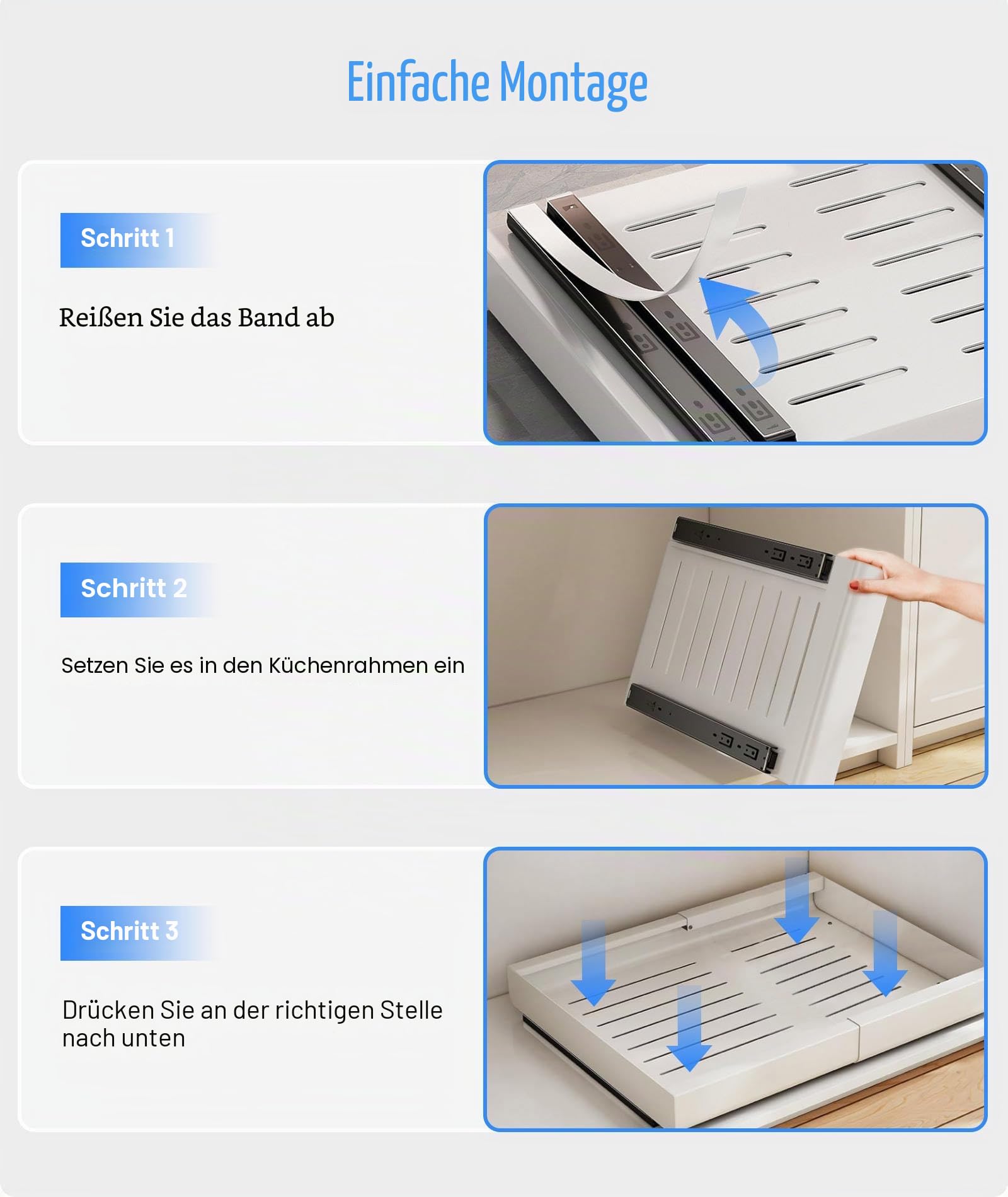 2PCS Ausziehbarer Schrank Organizer, Teleskopschublade Zum Nachrüsten Kein Bohren Und Nageln Erforderlich Pull Out Drawer Einstellbare Breite Für Die Küche Bad Wohnzimmer 32-52x42x7cm (2, Weiß)