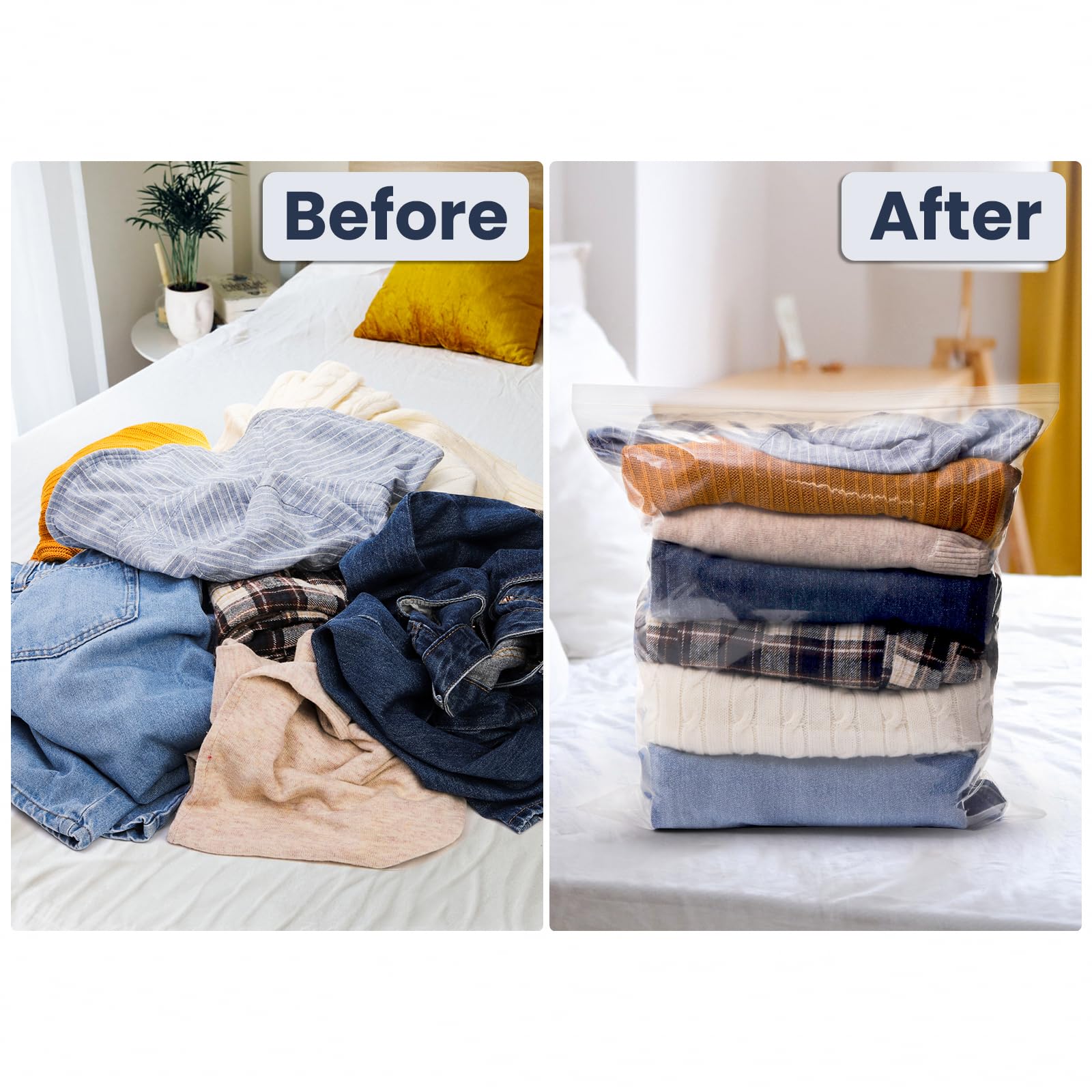 Elsjoy 80 Stück 45 x 40cm Druckverschlussbeutel zip beutel, Groß Wiederverschließbare Plastikbeutel, Wasserdichte Gefrostet Zip Tüten für Kleidung, Reisen, Lebensmittel