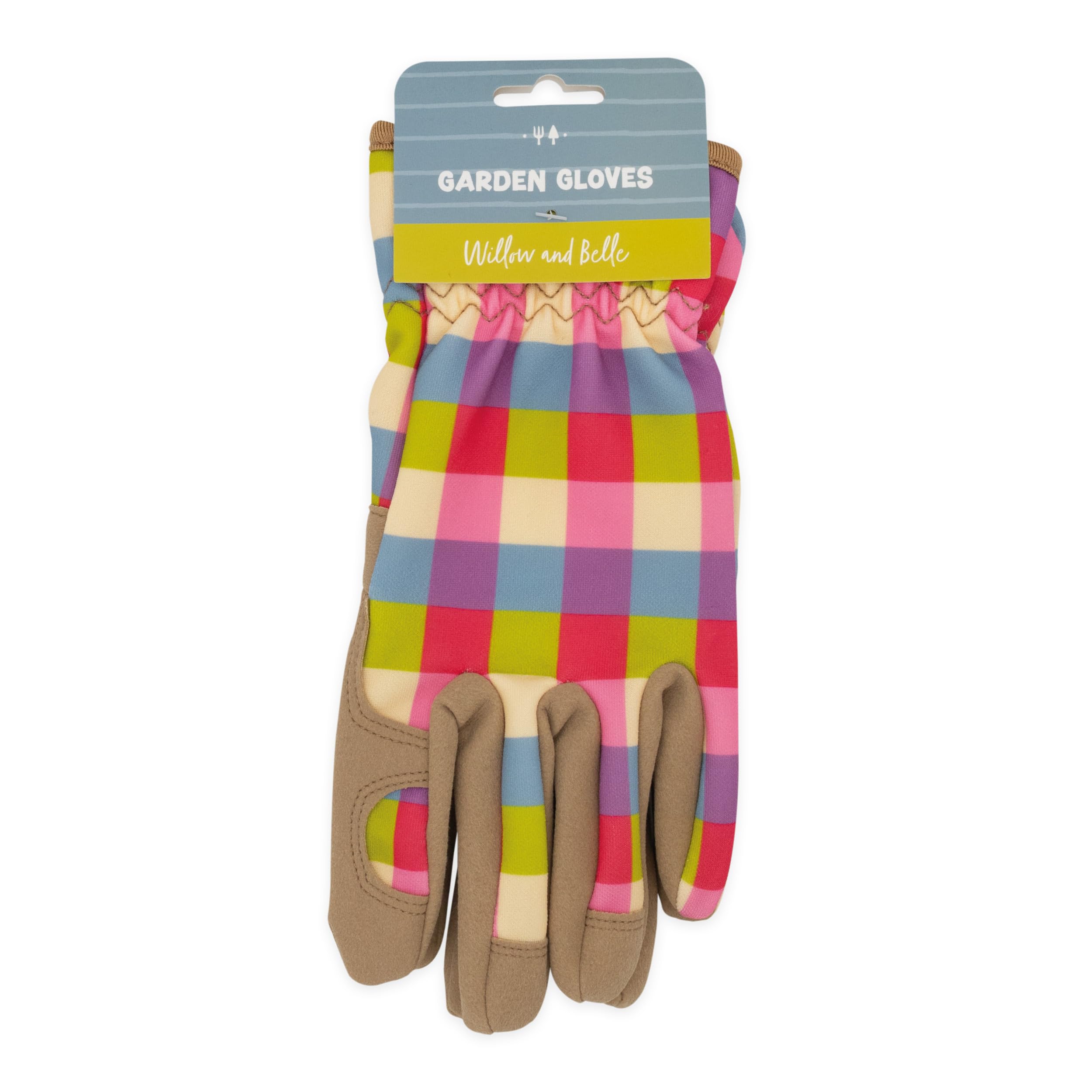 Robert Frederick Guantes de jardinería para mujer, talla única, diseño de cuadros rosados, acolchados con puños elásticos