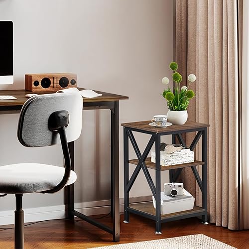 Miniatura 8 de Mesas auxiliares con estante de almacenamiento, 12 pulgadas de profundidad x 16 pulgadas de ancho x 24 pulgadas de alto, mesa auxiliar pequeña de 3