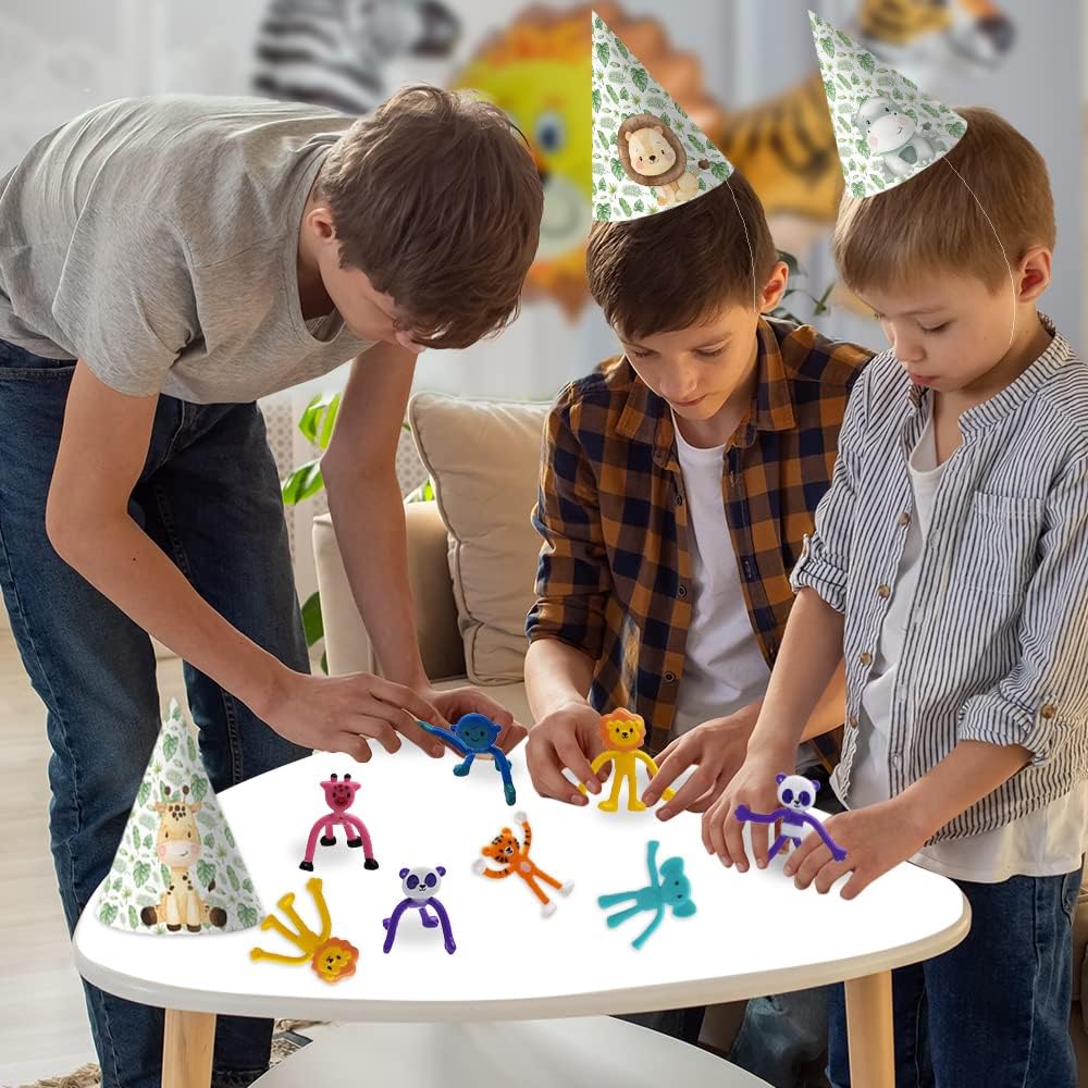ArtCreativity Animal Bendable Figures, Set of 48, Stress Relief Bendy Toys for Kids in Panda, Tiger, Giraffe, Monkey, Elephant and Lion Designs, Bendable Toys, Zoo Animal Party Favors (Pack of 2)