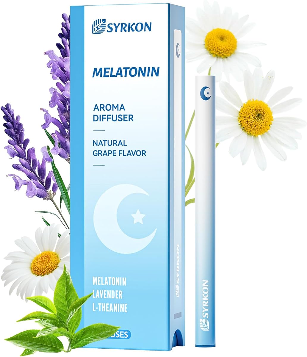 SYRKON Melatonin Diffuser Pen, Sleep Support & Stress Relief, Grape Flavor, Extracts of Lavender, L-Theanine and Ashwagandha, Habit Transition, 600 Uses