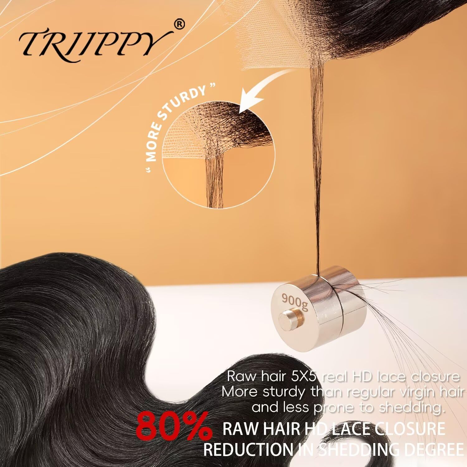 TRIIPPY Raw Hair Bundles 18 18 18 Inch with 2x6 hd lace closure(16 Inch)