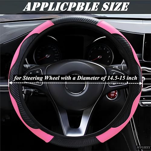 Miniatura 2 de Funda universal de microfibra para volante de automóvil, fibra de carbono elástica, 15 pulgadas, transpirable, antideslizante, protector de volante