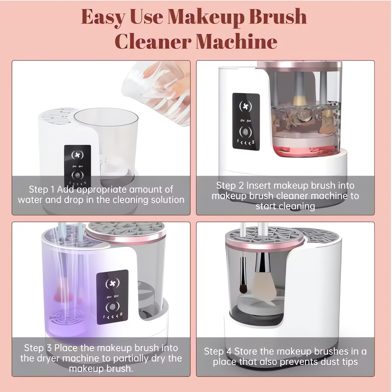 Limpiador y secador de brochas de maquillaje, máquina 3 en 1, limpiador de maquillaje automático eléctrico para todos los tamaños de brochas, limpieza profunda rápida y secado rápido en cuestión de