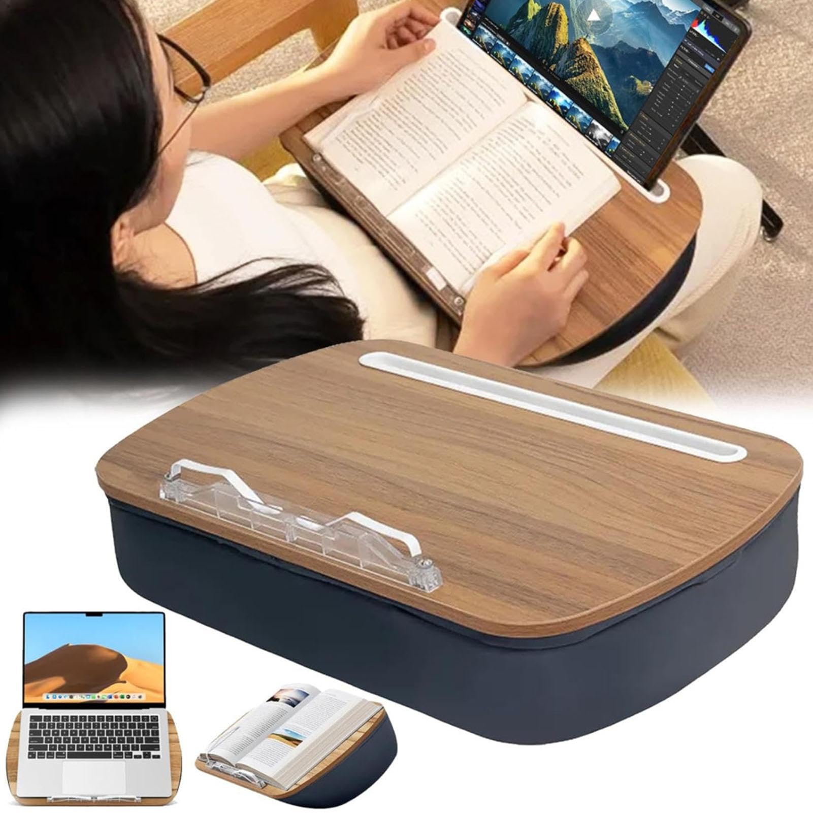 Almohada Soporte Libros Ángulo Visión Ajustable Minimiza La Tensión En El | Cojín Soporte para Leer Relleno de Bolitas de Espuma, para Lectores, Portátil, Cama, Sofá, Tablet, E-Reader, Móvi