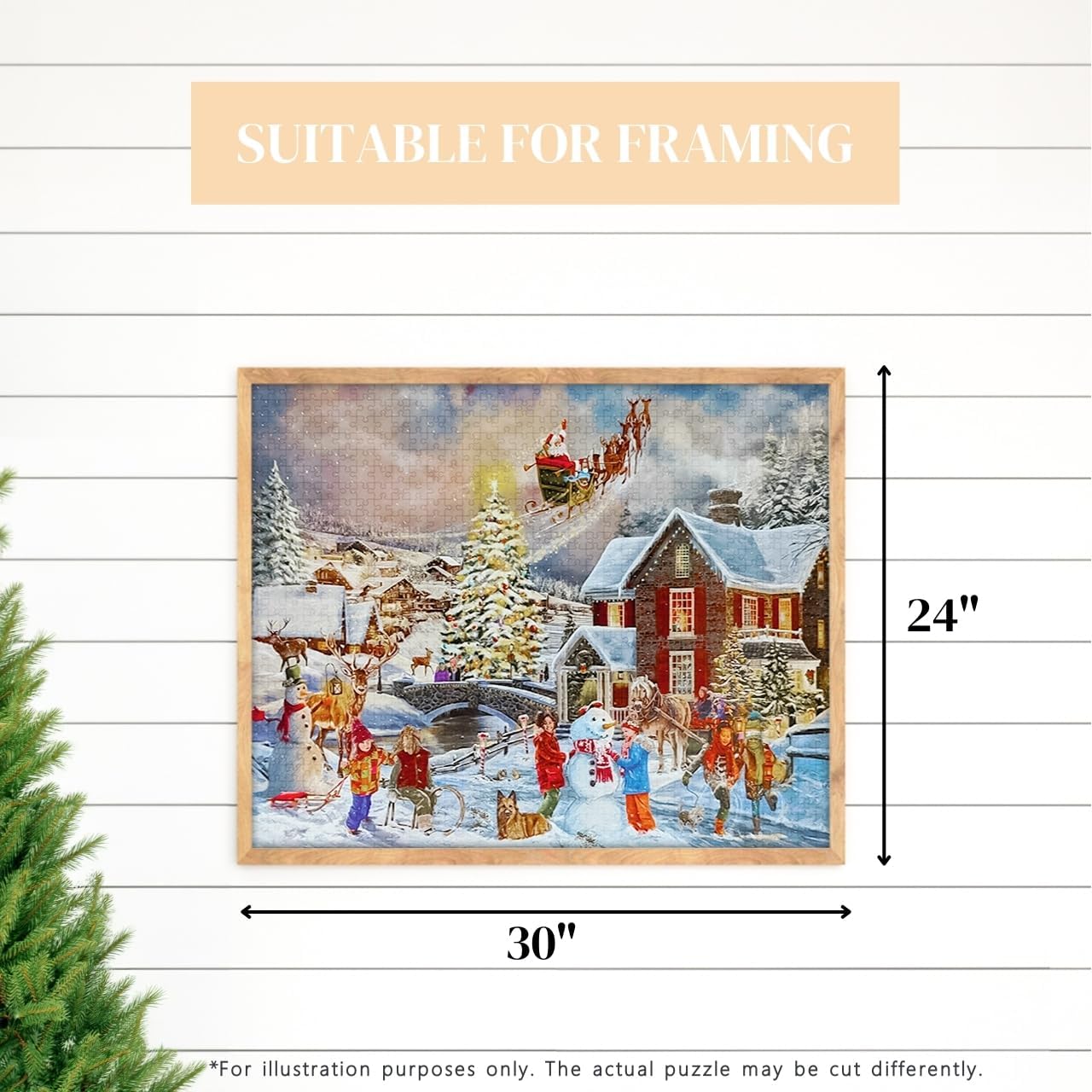 Heritage Puzzle - Christmas Magic 1000 Piece Puzzles for Adults - Festive Holiday Village Artwork with Santa and Winter Scene - Frameable Jigsaw Puzzle 30" x 24" Finished Size