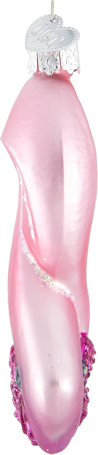 Old World Christmas Pink Ribbon with Roses Glass Blown Ornament for Christmas Tree, Handcrafted Holiday Decoration, Ribbon Collection