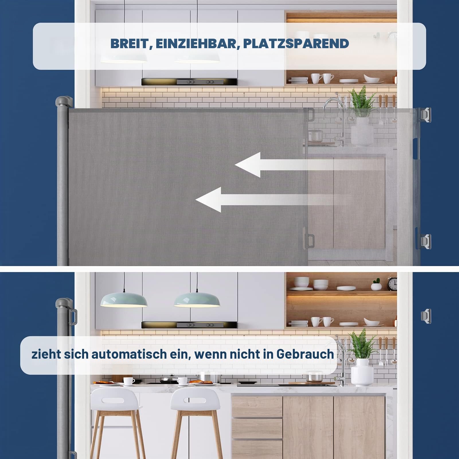 HollyHOME Treppenschutzgitter Ausziehbar 0-180cm, Extra Breit Babygitter, Einhandbedienung, Türschutzgitter für Babys und Haustiere, Kinderschutzgitter, Maschengitter für Treppen,Türen,Flure,Grau