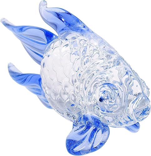 Preciosa figura de pez de cristal azul, adorno de mesa soplado a mano, decoración vívida del hogar, estatua de acuario coleccionable, regalo para
