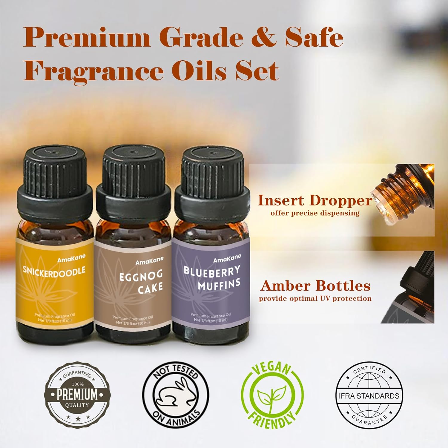 AmaKane Bakery Fragrance Oils, Fall Essential Oils for Diffuser, Candle Making, Soap Scents- Apple Cinnamon, Sugar Cookies, Snickerdoodle, Eggnog Cake, Blueberry Muffin, Hot Fudge, 6x10ml - Image 6
