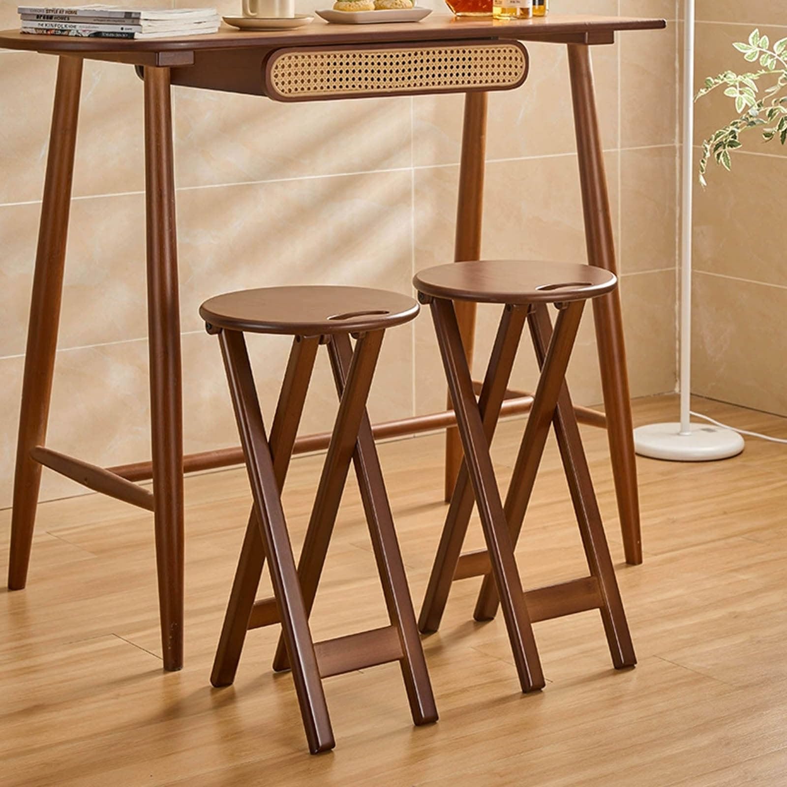 Tabouret De Bar Pliable Lot De 1/2/3/4 Chaise De Bar Pliante Haute Bambou Tabouret Haut Pliant Avec Siège De 32cm Tabouret De Cuisine Hauteur D'assise 60cm Pas D'installation Nécessaire Pour Comptoir(
