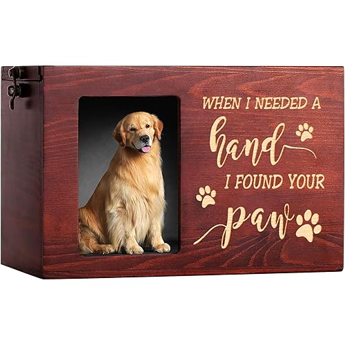 DGDCDV Pet Memorial Urns for Dog or Cat Ashes, Large Wooden Funeral Cremation Urns with Photo Frame, Memorial Keepsake Memory Box with Black Flannel as Lining, Loss Pet Memorial Remembrance Gift
