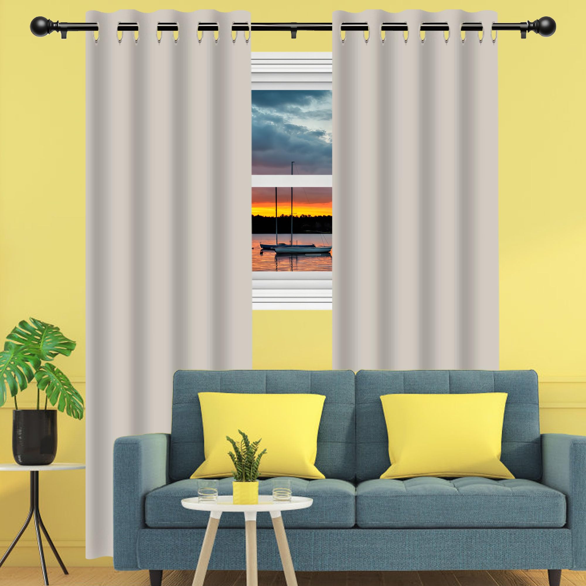 Juego de Cortinas de Lino de Dos Piezas 145 x 190 cm Opaca Termica Isolante Cortina Antiruido con Ojales para Dormitorio, Salón, Beige