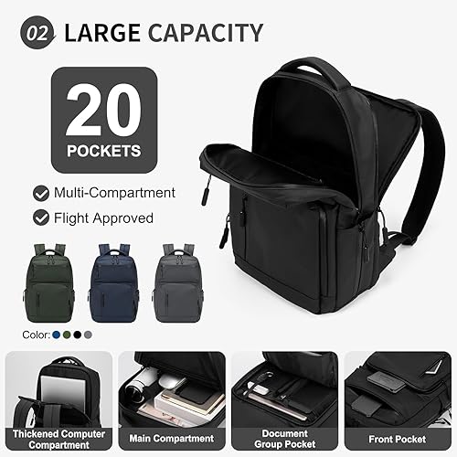 Miniatura 4 de Mochila impermeable para laptop para hombres y mujeres, mochila antirrobo aprobada por vuelo con funda para laptop de 15.6 pulgadas (negro)