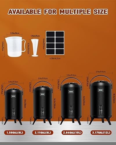 Miniatura 7 de Dispensador de bebidas aislado de 1.6 galones  Dispensador de bebidas de acero inoxidable 304 con termómetro y notas adhesivas para agua caliente y