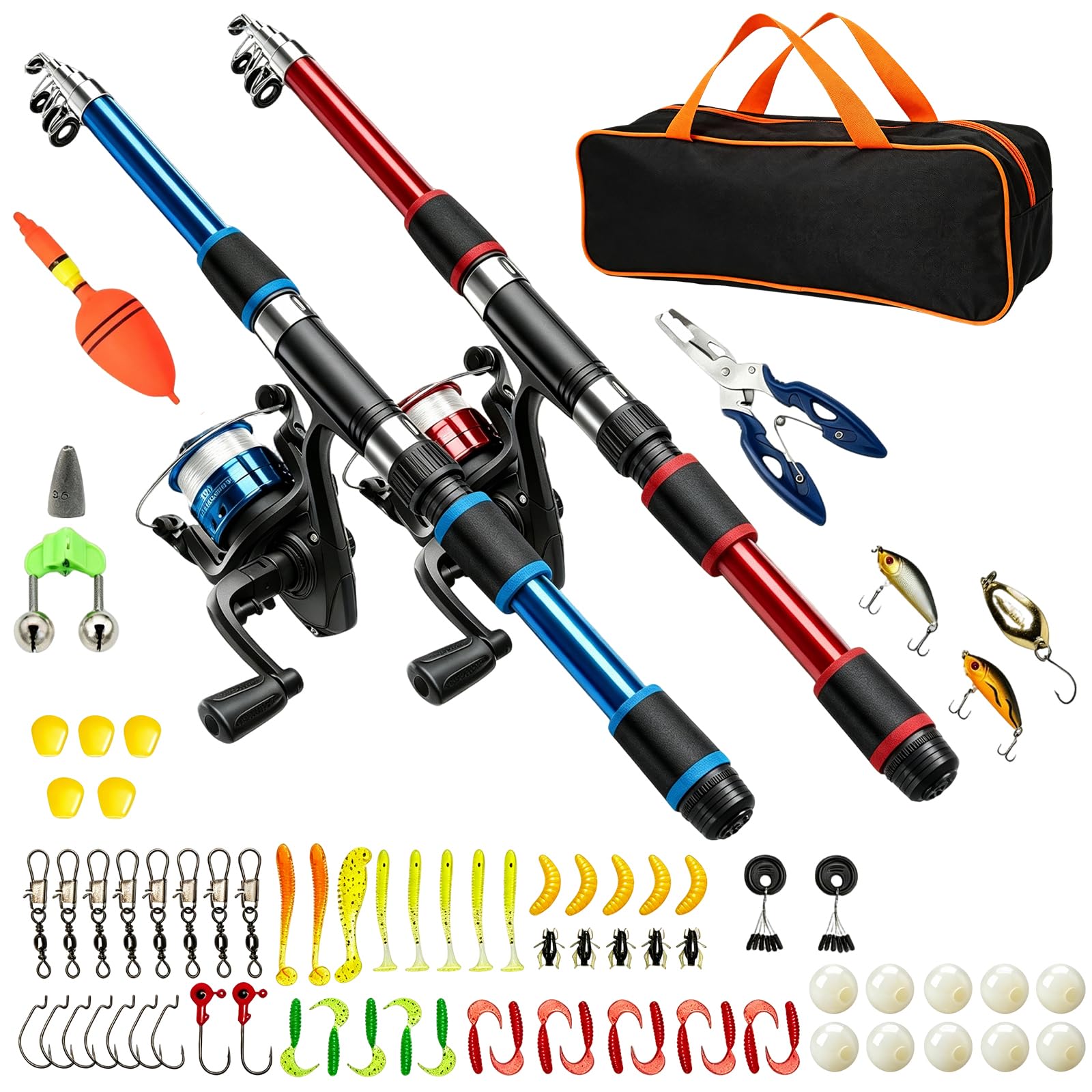 Set De Pesca para Principiantes, Completo Set De Caña Telescópica para Principiantes con Caña De Pescar De 1,8M Y 2 Carretes Giratorios para Pesca En Agua Dulce Y Salada Al Aire Libre