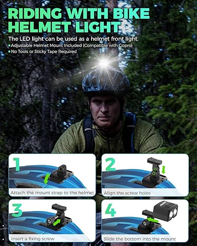 Miniatura 6 de Luz para casco de bicicleta, recargable por USB, 1000 lúmenes, luces para cascos de bicicleta con 5 modos de iluminación, impermeable, para