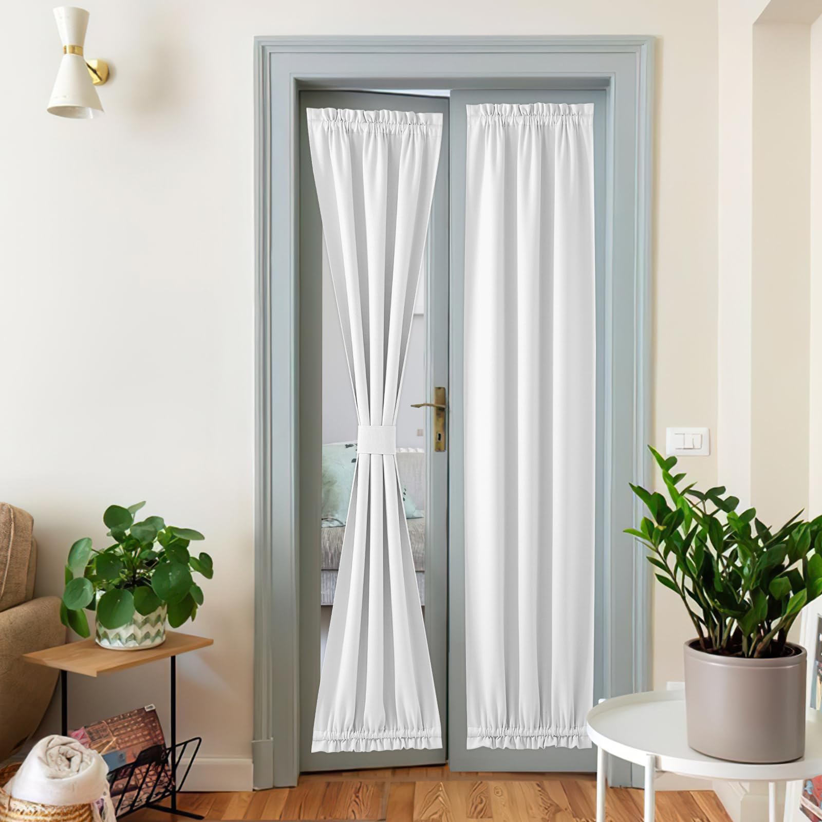 NICETOWN Linen Blackout Door Curtains, Elegance French Door Curtains for Privacy, Thermal Insulated Panels, Window Covering for Doorway (Greyish White, 25" W x 80" L, 1 Panel)