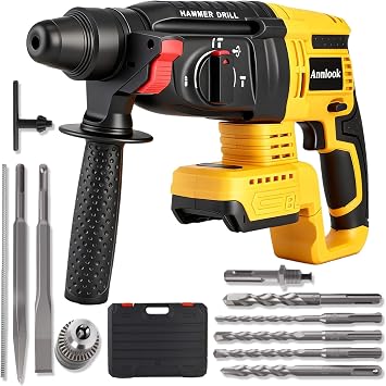 SDS-Plus Cordless Rotary Hammer Drill Compatible with DeWalt 20V MAX Battery Tool Only, Hammer Drill for Concrete with 4 Functions, Rotomartillo Brushless Motor Includes 5 Drill Bits, 2 Chisels