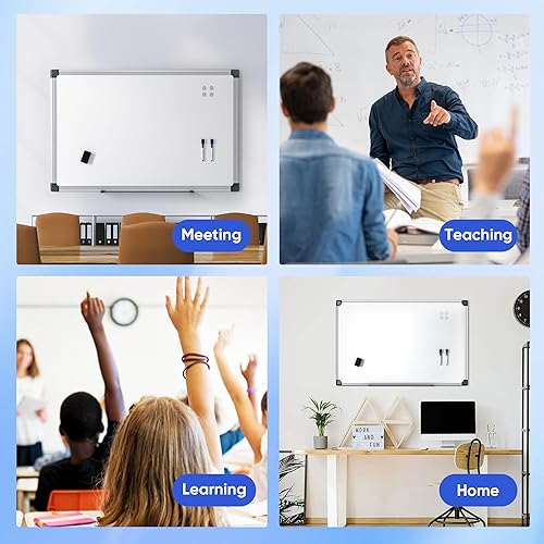 Miniatura 7 de Pizarra blanca magnética para colgar de 36 x 24 pulgadas para pared, pizarra de borrado en seco para oficina, escuela, hogar, marco plateado,