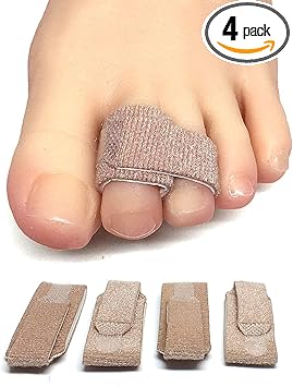 ZenToes Hammer Toe Corrector for Women & Men - Reusable Fabric Buddy Wraps for Broken Toes - Cushioned Toe Splint for Protection & Recovery & Hammertoe Straightener - 4 Count (OSFM, Beige)