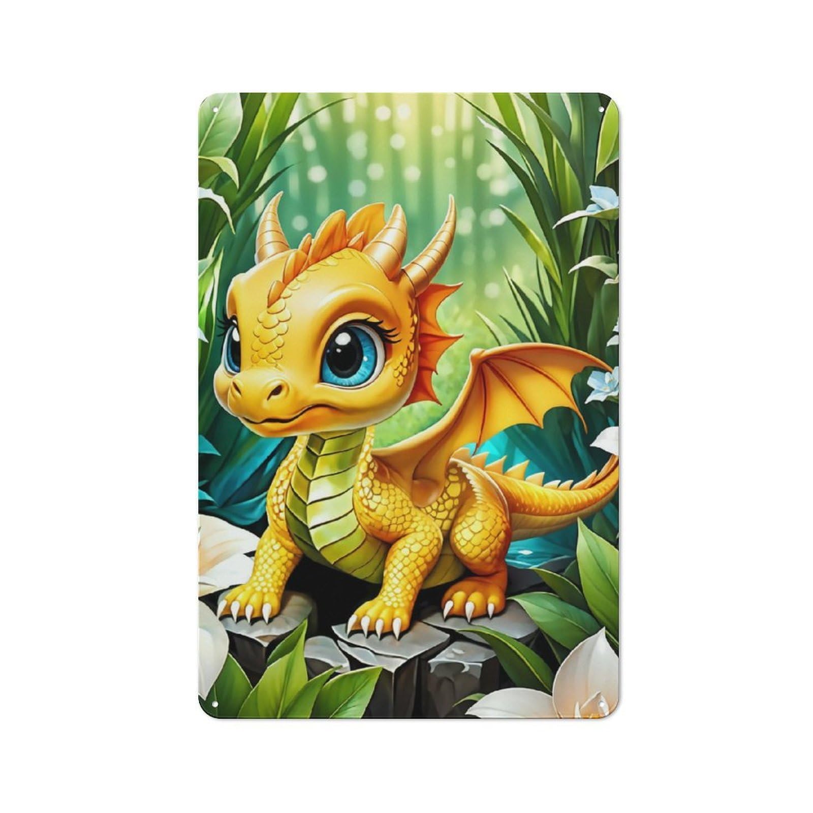 Junmoney Baby Dragon Rustic Metal Plaque 30X20cm For Lounge Or Reading Corner, For Home Office, Studio And Craft Room Walls