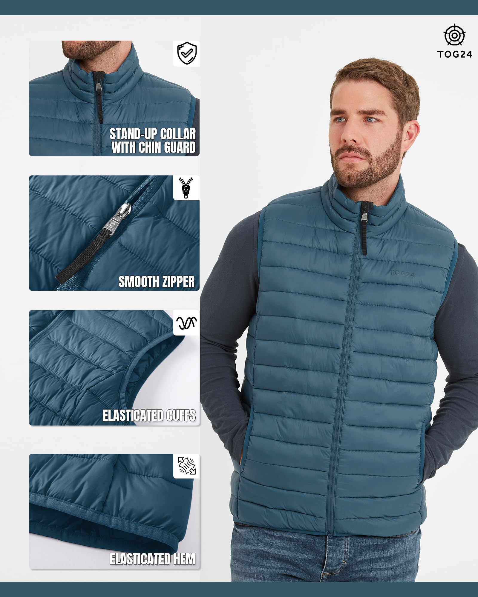 TOG24 Herren Steppweste Outdoor Übergangswesten Leicht Sportwesten Ärmellos Pufferjacke Bodywarmer für Männer Laufen Golf Wandern Reiten