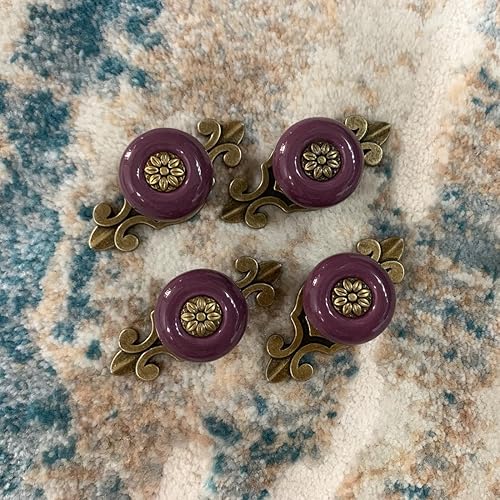 Miniatura 7 de Pomos de cerámica retro para gabinete, 4 unidades Perillas vintage antiguas para cajones con placa trasera de bronce, manijas de gabinete para