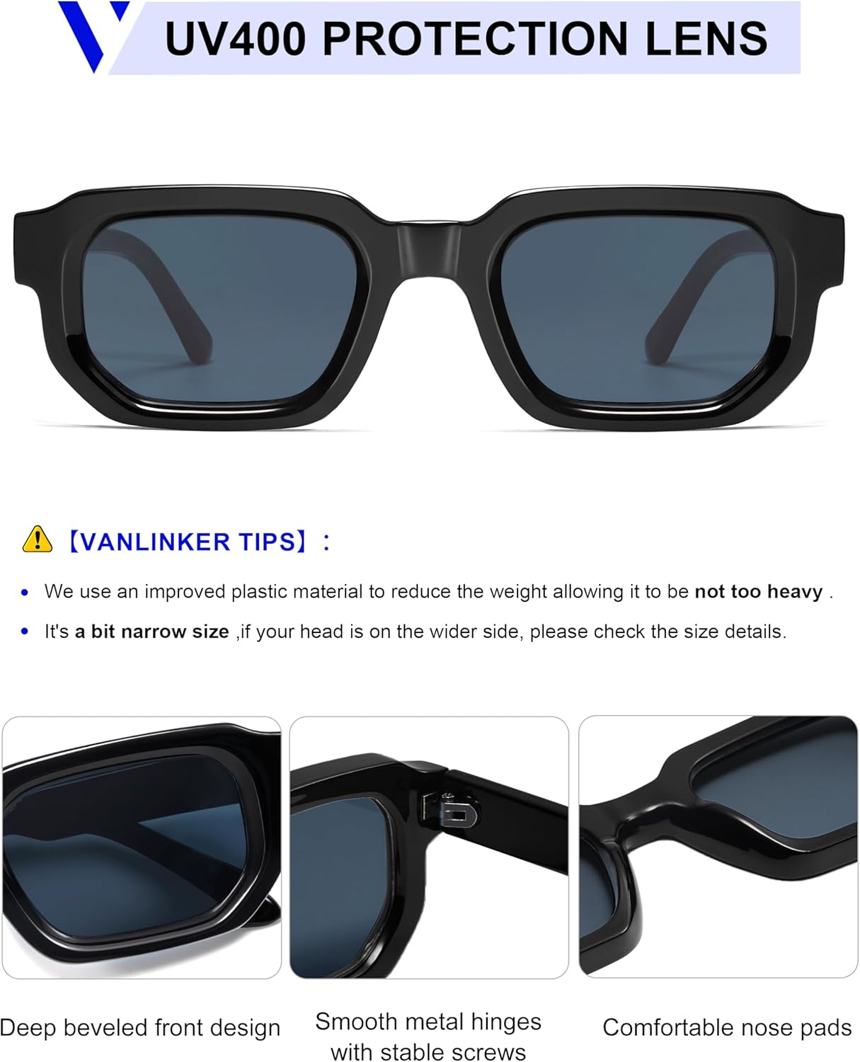 VANLINKER Retro Small Chunky Rectangle Sunglasses for Men Women Vintage Trendy Square Thick Sun Glasses VL9823 - Image 4