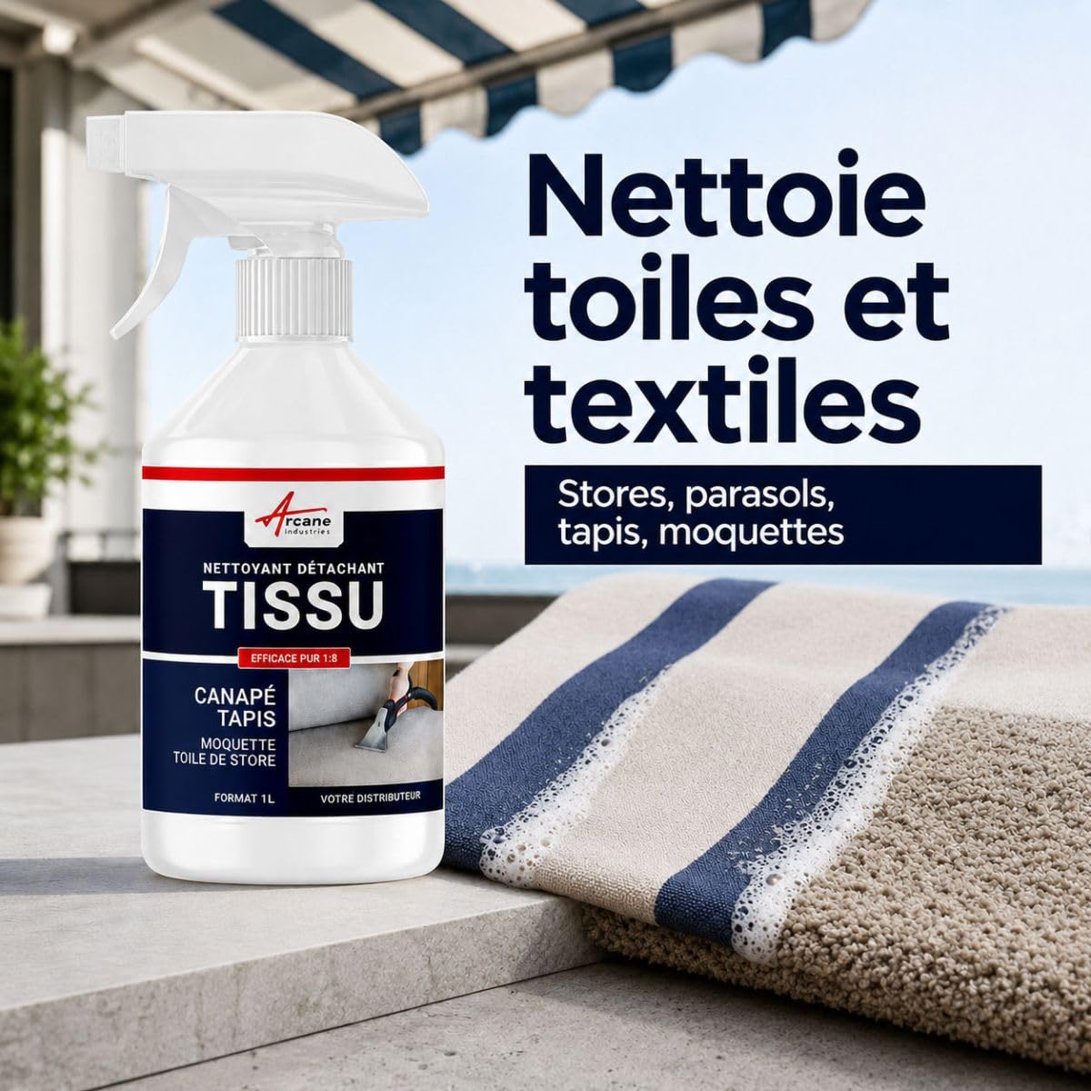 Nettoyage tapis, moquette, tissu, toile, textile, taud, parasol, store, détacher, enlever tache - 5 L - ARCANE INDUSTRIES