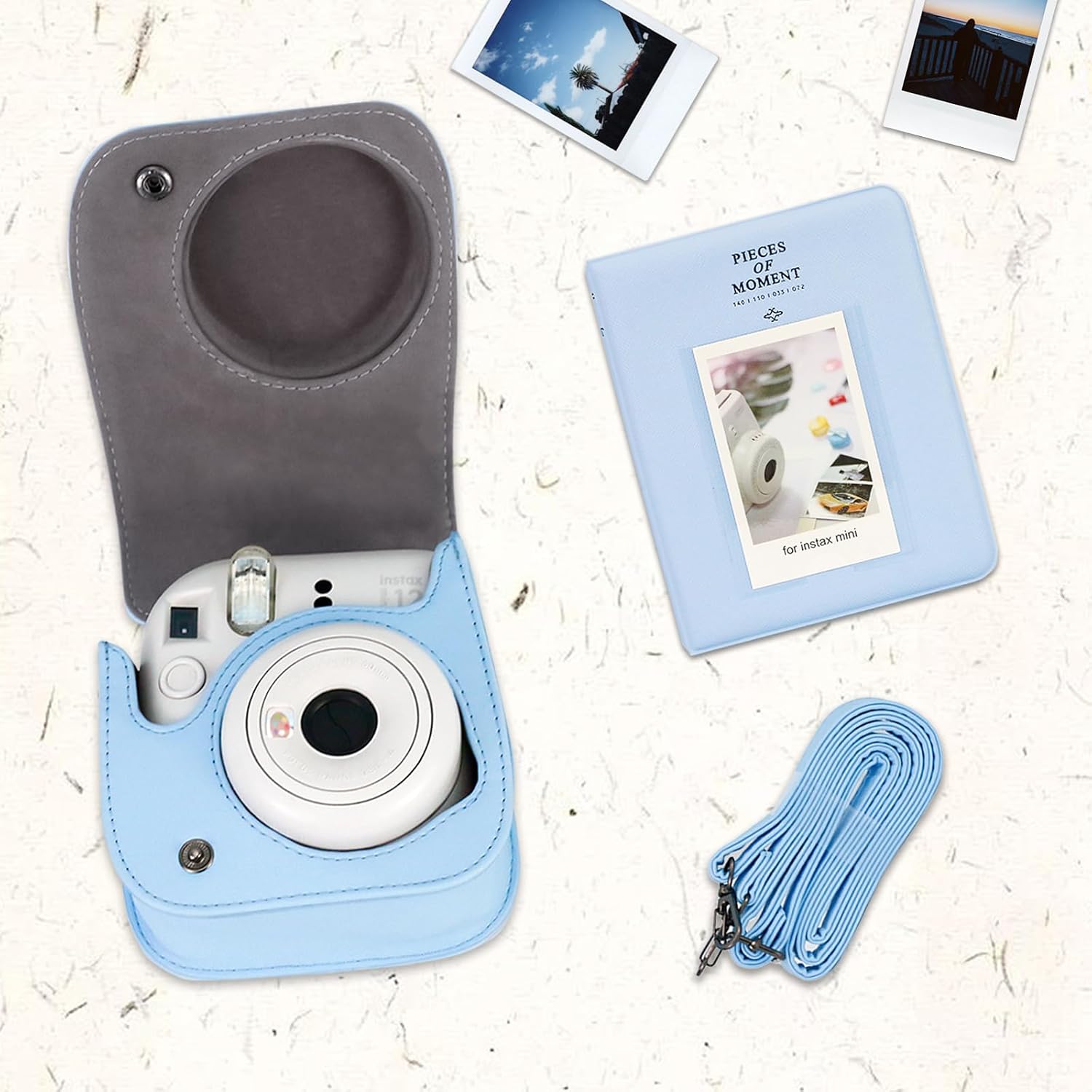Mini 12 Accessories Kit Compatible with Fujifilm Instax Mini 12 11 9 8 Camera with Adjustable Shoulder Strap and 64 Pocket Photo Album (Pastel Blue)