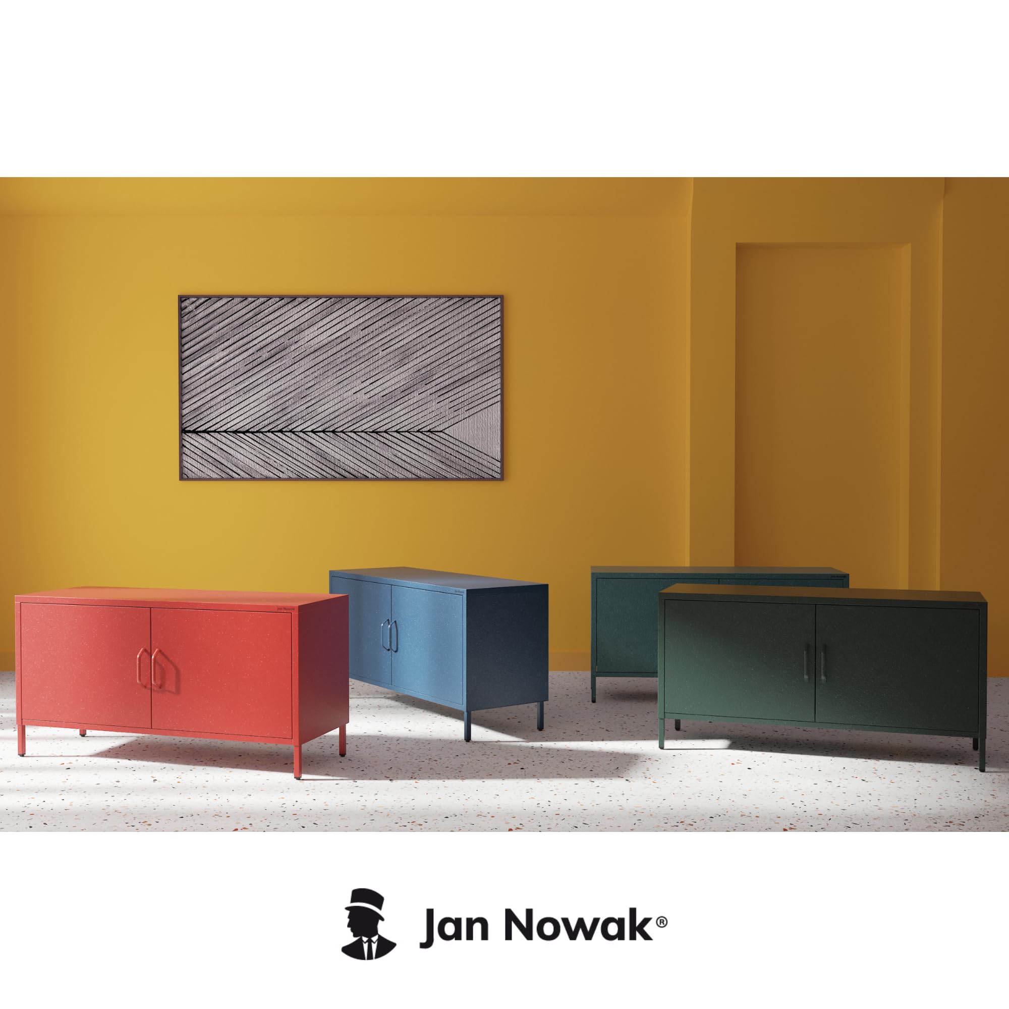 Jan Nowak TV Schrank, Fernsehschrank Metall - ROSA | TV Board Glitzernd für Wohnzimmer, Schlafzimmer | Industrial Loft Stil | Fernsehtisch mit Türen und Stauraum | 115 x 59,5 x 40 cm | Dunkelblau
