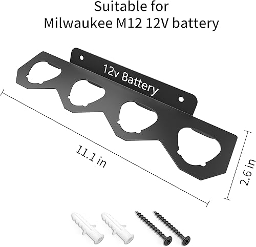 Miniatura 6 de Soporte de batería de metal para Milwaukee M12, estante de montaje en pared para batería M12 de 12 V, almacenamiento de batería M12 con 4 ranuras,