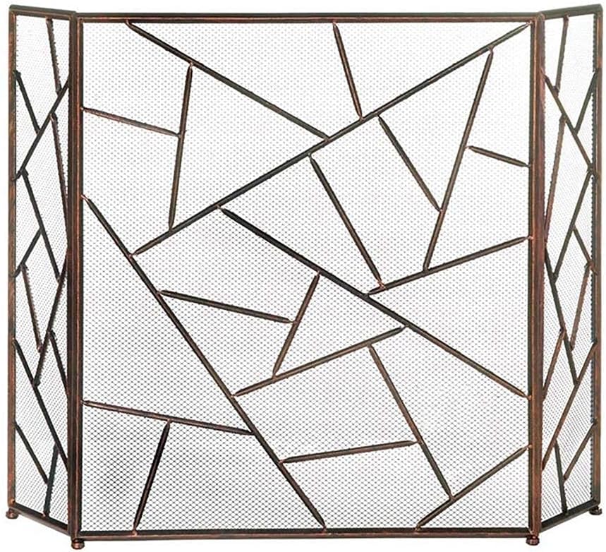 Fireplace Screen Guard, FireplaceProtection Folding 3-Panel Fireplace Screen with Mesh， Vintage Iron Flame EmberGuard Protector， 53×33.5inch， Bronze