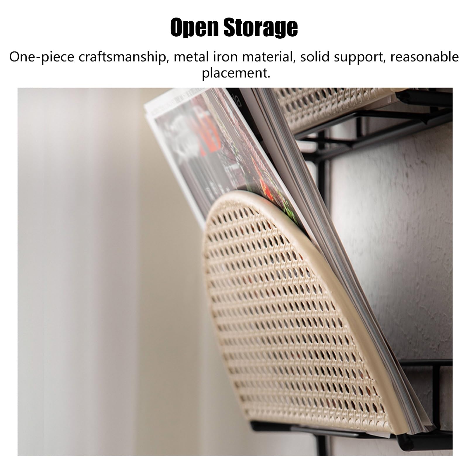 Porta riviste da Parete in Metallo, Porta brochure con griglia in Rattan Aperta, Porta giornali, Organizer per riporre Libri, libreria sospesa per Ingresso e Ufficio