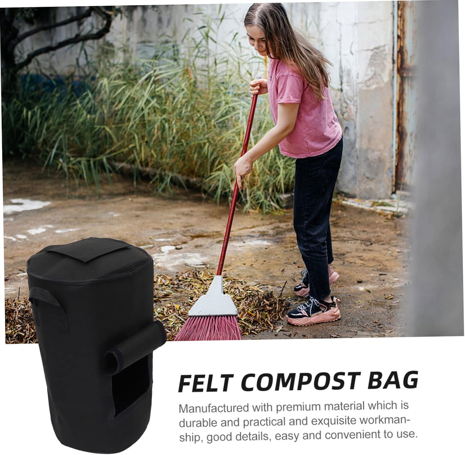 Fallen Leaf Storage Bucket Garden Bags Reusable Compost Bag 125l Black Comfortable Handles Vent Window